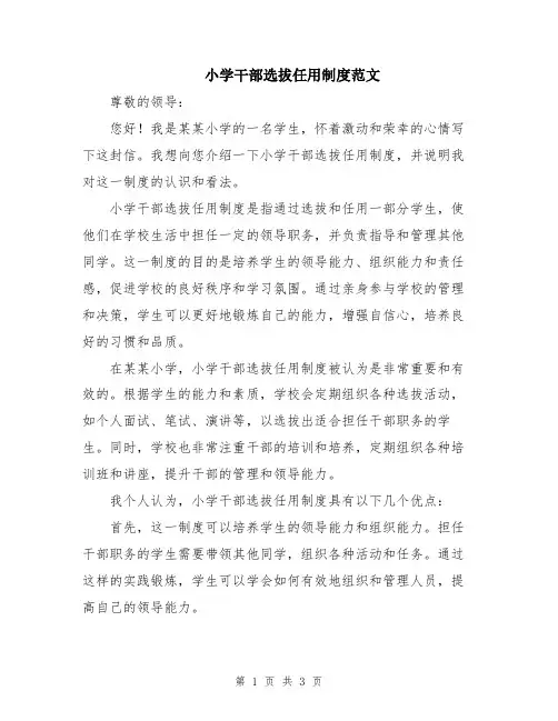 小学干部选拔任用制度范文