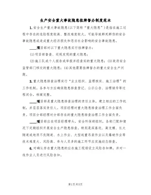 生产安全重大事故隐患挂牌督办制度范本（2篇）