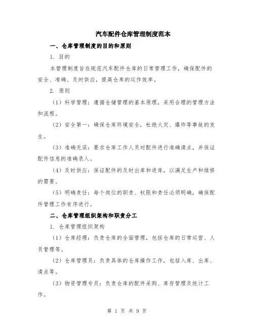 汽车配件仓库管理制度范本（2篇）