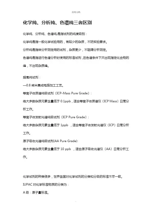 化学纯、分析纯、色谱纯三者区别