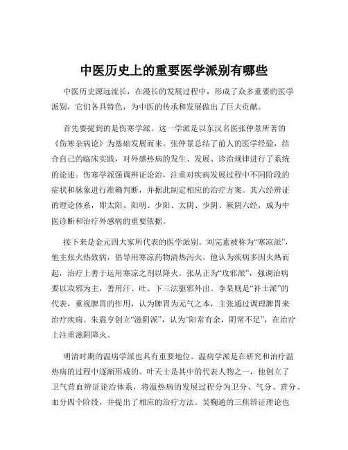 中医历史上的重要医学派别有哪些