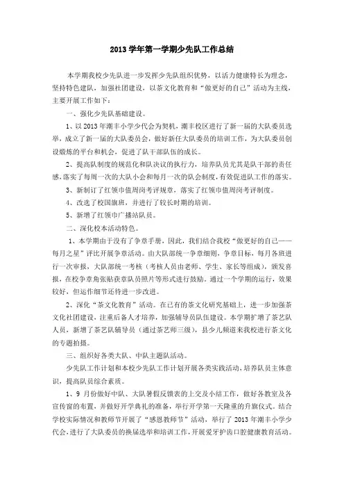 2013年少先队工作总结