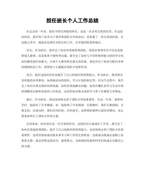 担任班长个人工作总结