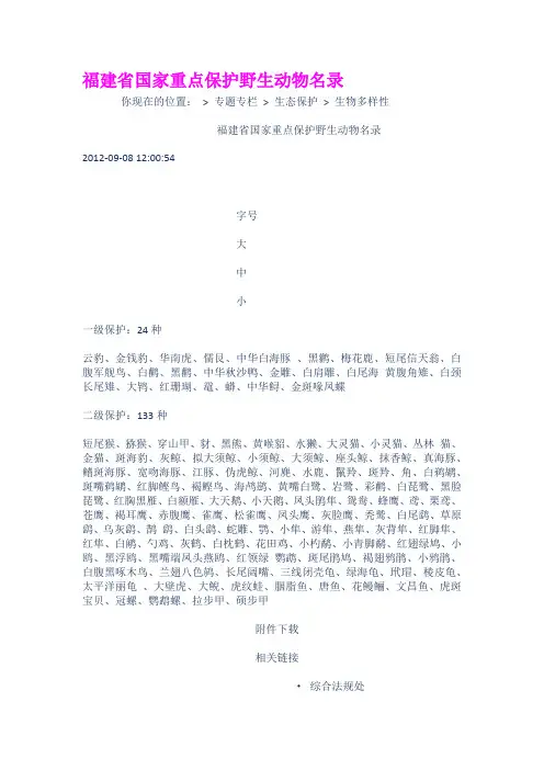 福建省国家重点保护野生动物名录