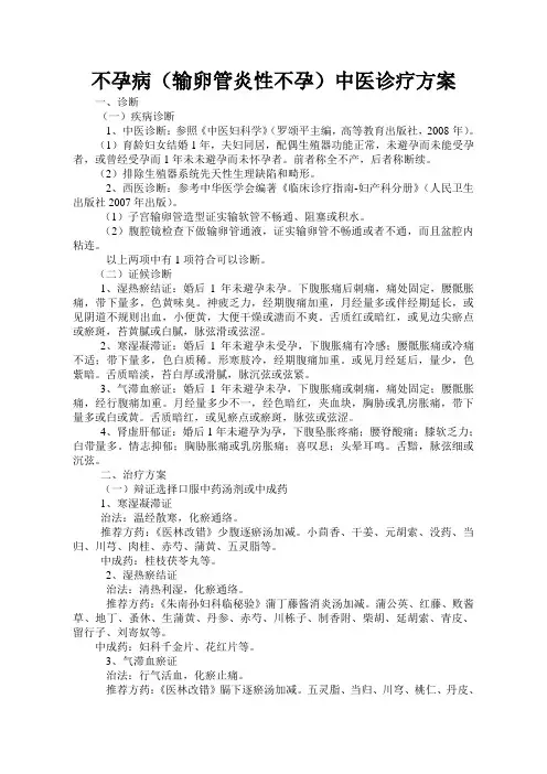 不孕病(输卵管炎性不孕)中医诊疗方案