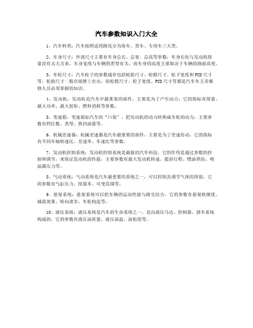 汽车参数知识入门大全