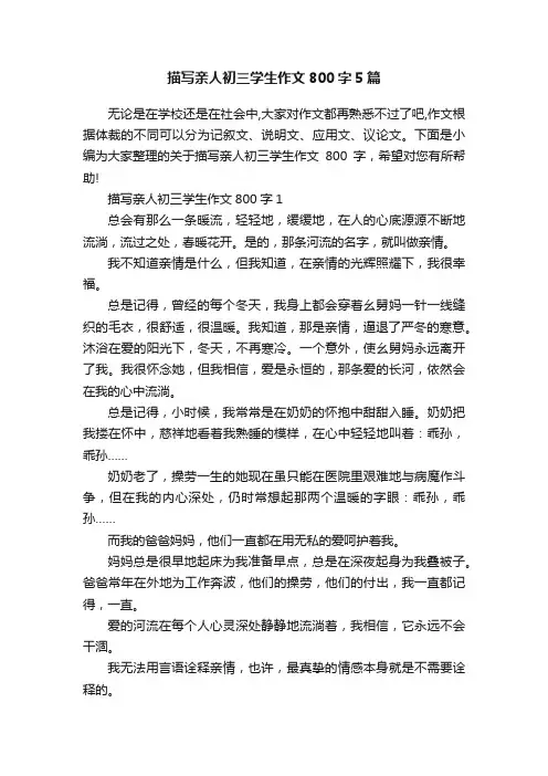 描写亲人初三学生作文800字5篇
