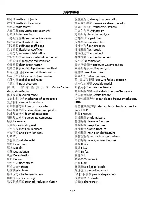力学常用词汇