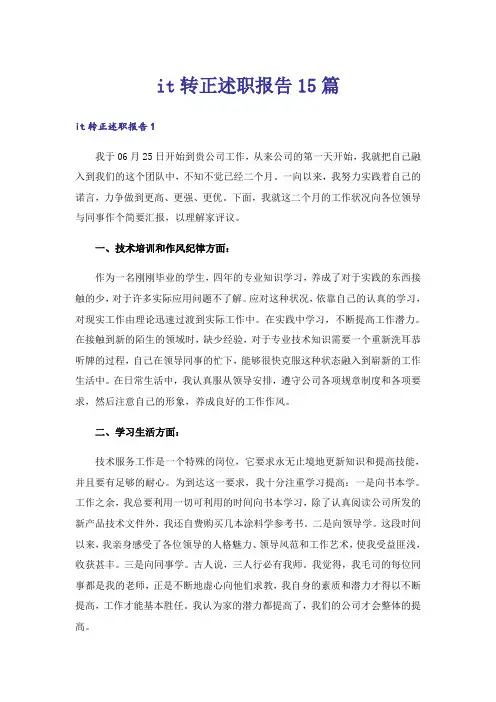 it转正述职报告15篇