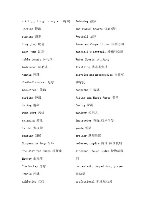 各种体育运动的英语名称