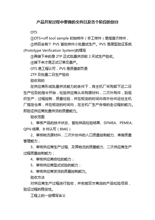 产品开发过程中要做的文件以及各个阶段的划分
