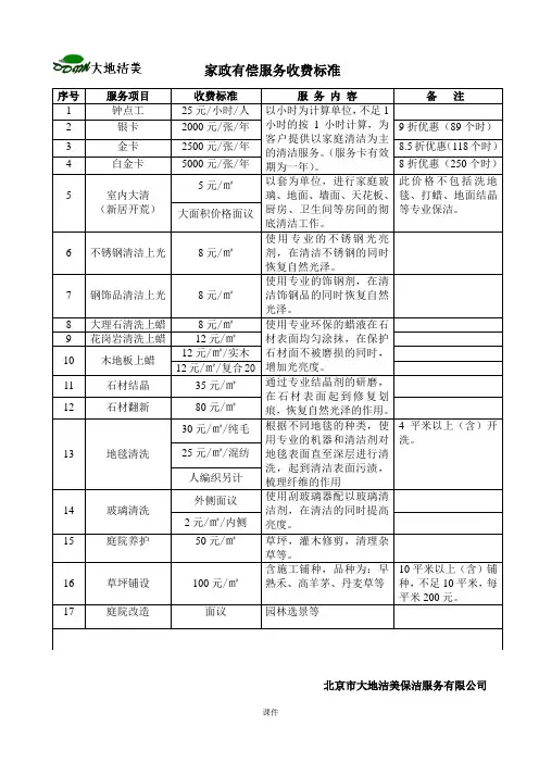 物业保洁家政有偿服务收费标准文件.doc