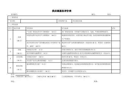 供应商服务评价表