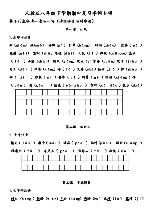 人教版八年级语文下学期期中复习字词专项