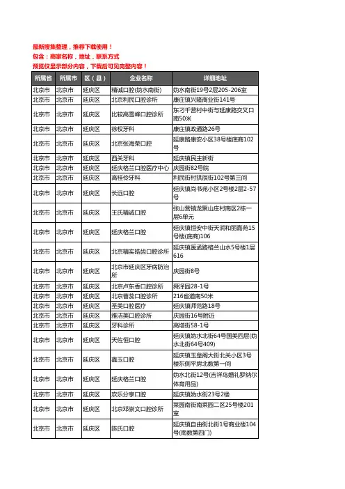 新版北京市北京市延庆区牙科企业公司商家户名录单联系方式地址大全28家