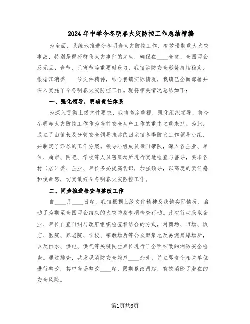 2024年中学今冬明春火灾防控工作总结精编（3篇）