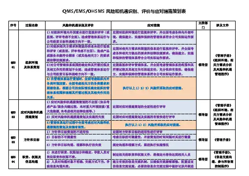 风险和机遇识别、评价与应对措施策划表