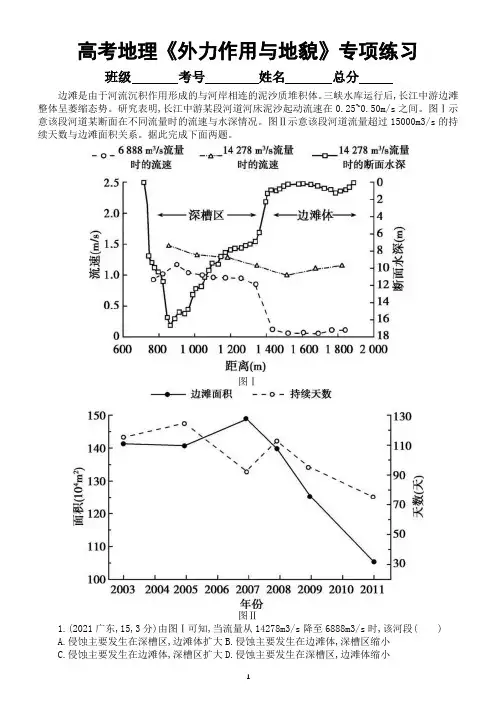 高中地理高考复习《外力作用与地貌》专项练习(五年高考真题,附参考答案)