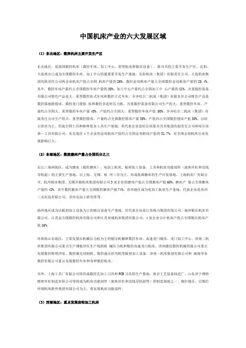 中国机床产业的六大区域