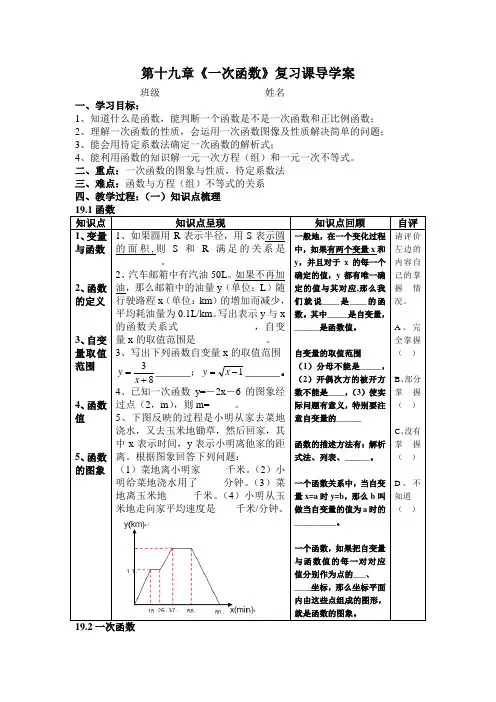一次函数复习课导学案一