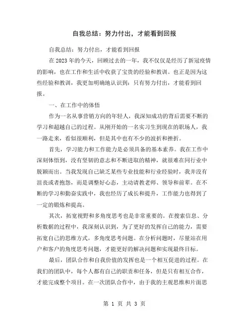 自我总结：努力付出,才能看到回报