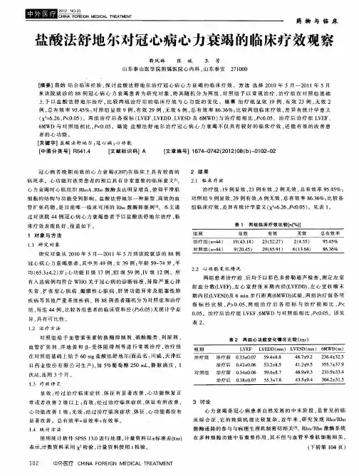 盐酸法舒地尔对冠心病心力衰竭的临床疗效观察