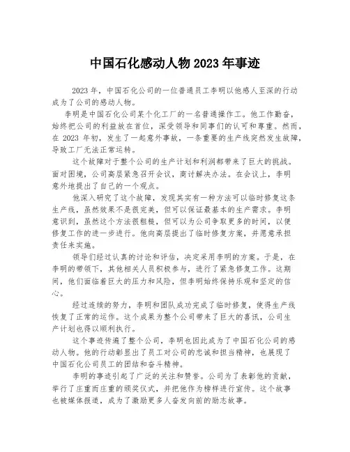 中国石化感动人物2023年事迹