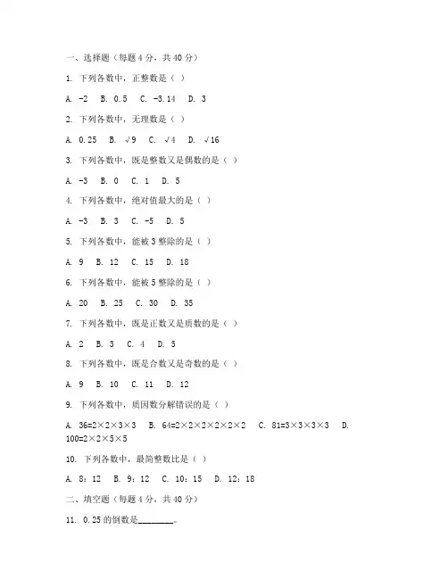 数学七年级专题试卷及答案
