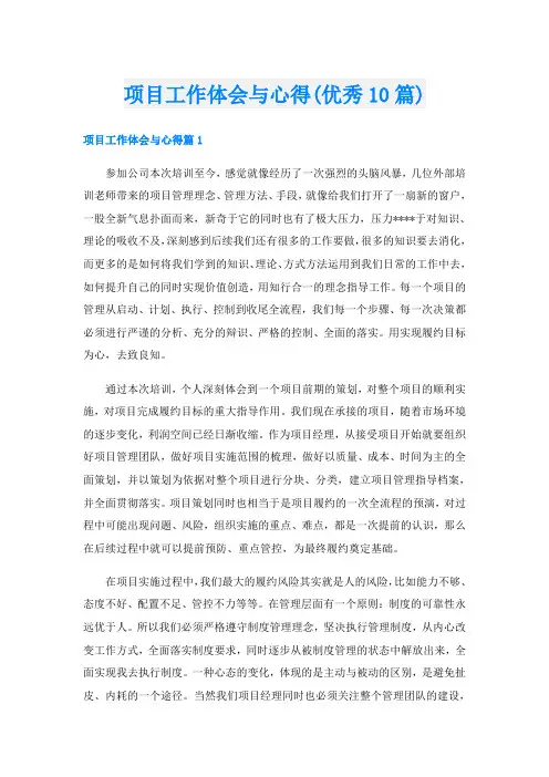 项目工作体会与心得(优秀10篇)