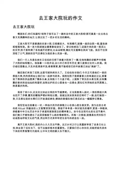 去王家大院玩的作文