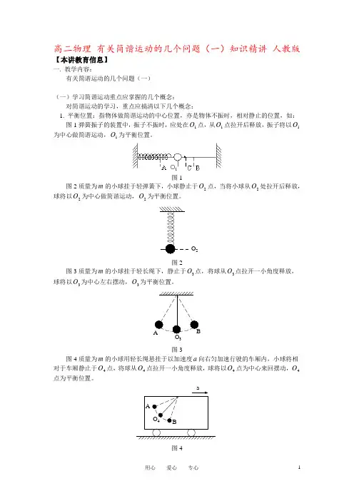 高二物理 有关简谐运动的几个问题(一)知识精讲 人教版