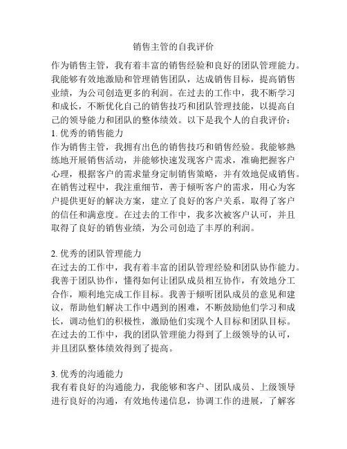 销售主管的自我评价