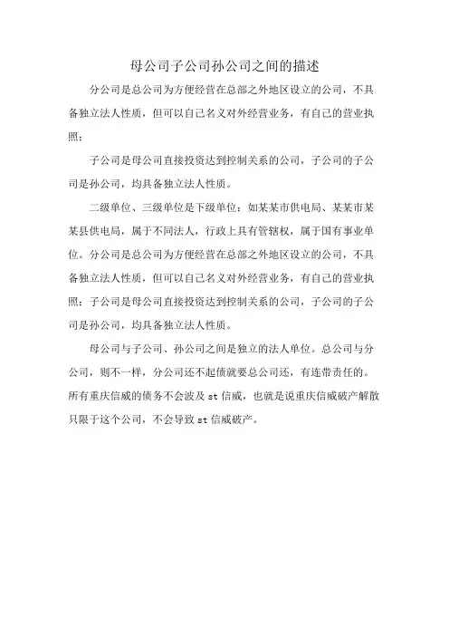 母公司子公司孙公司之间的描述