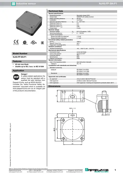 氧氣盾式感測器 NJ40-FP-SN-P1 商品说明书