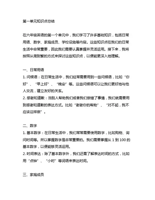 英语六年级上册第一单元知识点总结