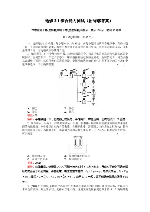 人教版高中物理选修3-1综合能力测试(附详解答案)