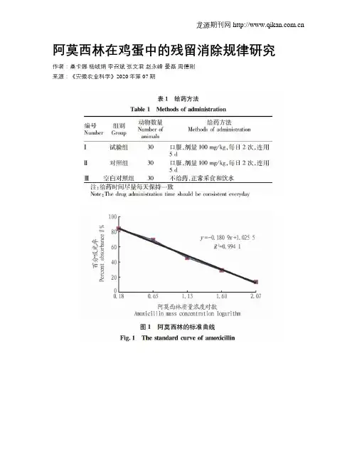 阿莫西林在鸡蛋中的残留消除规律研究