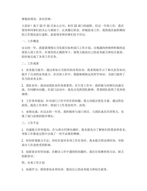 副职转正工作述职报告