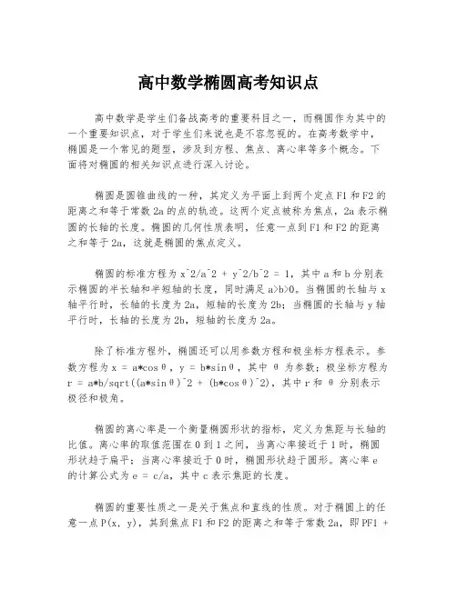 高中数学椭圆高考知识点