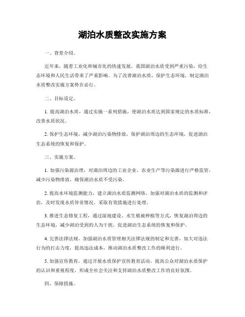 湖泊水质整改实施方案