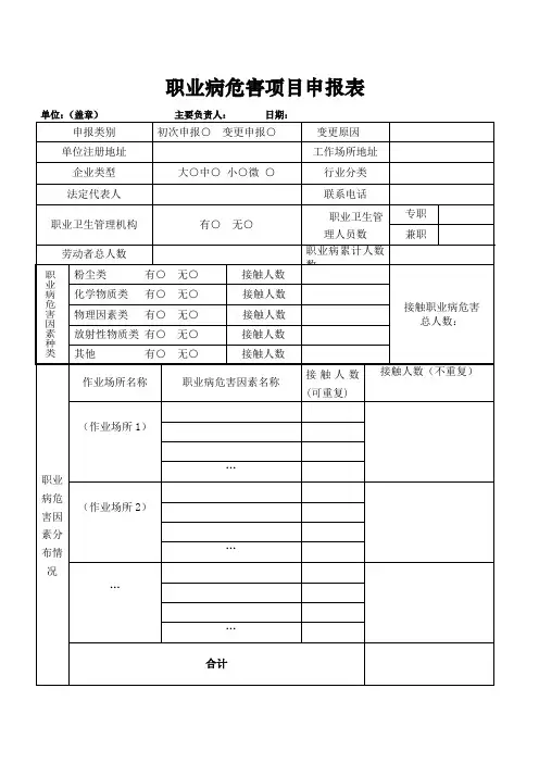 职业病危害项目申报表及填写说明