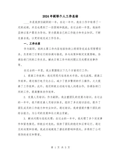 2024年副职个人工作总结(2篇)