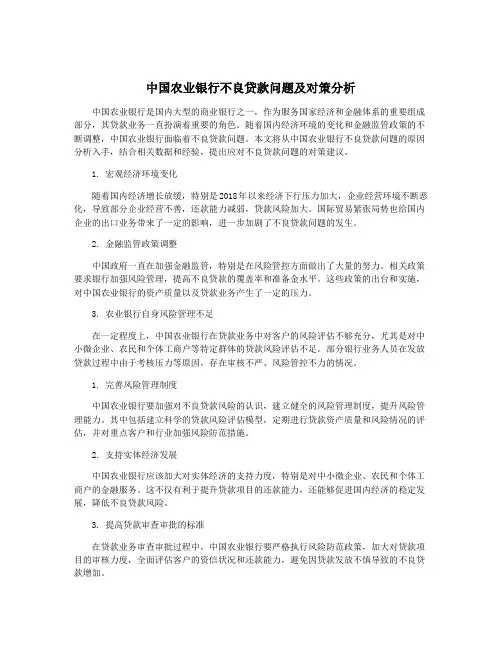中国农业银行不良贷款问题及对策分析