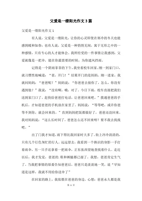 父爱是一缕阳光作文3篇
