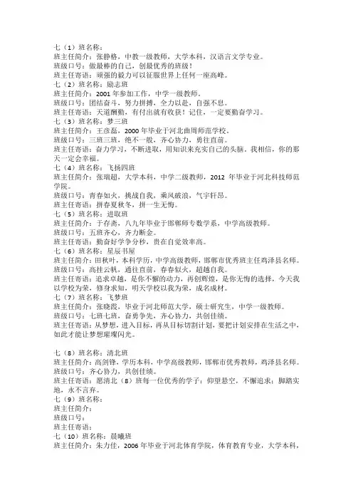七年级各班班牌口号