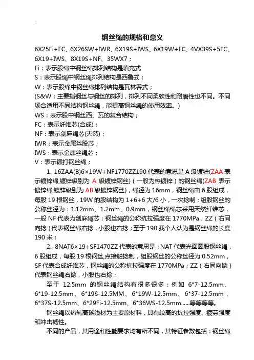 钢丝绳的规格和意义