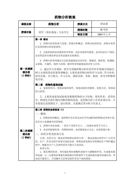 药物分析教案