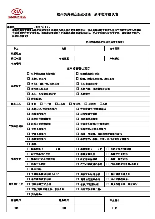 汽车4S店销售新车交付客户签字确认表