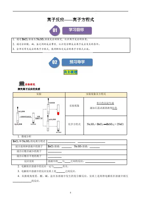 高中化学必修一教案讲义：离子反应——离子方程式(教师版)