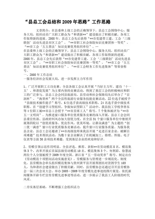 “县总工会总结和2009年思路”工作思路.